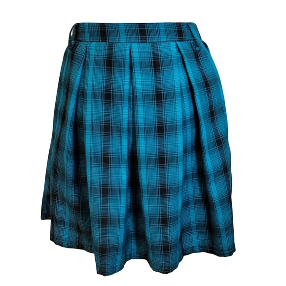 Hot Topic Teal Black Plaid Pleated Mini Skirt XL Goth Grunge Punk Y2K Schoolgirl - Picture 4 of 6
